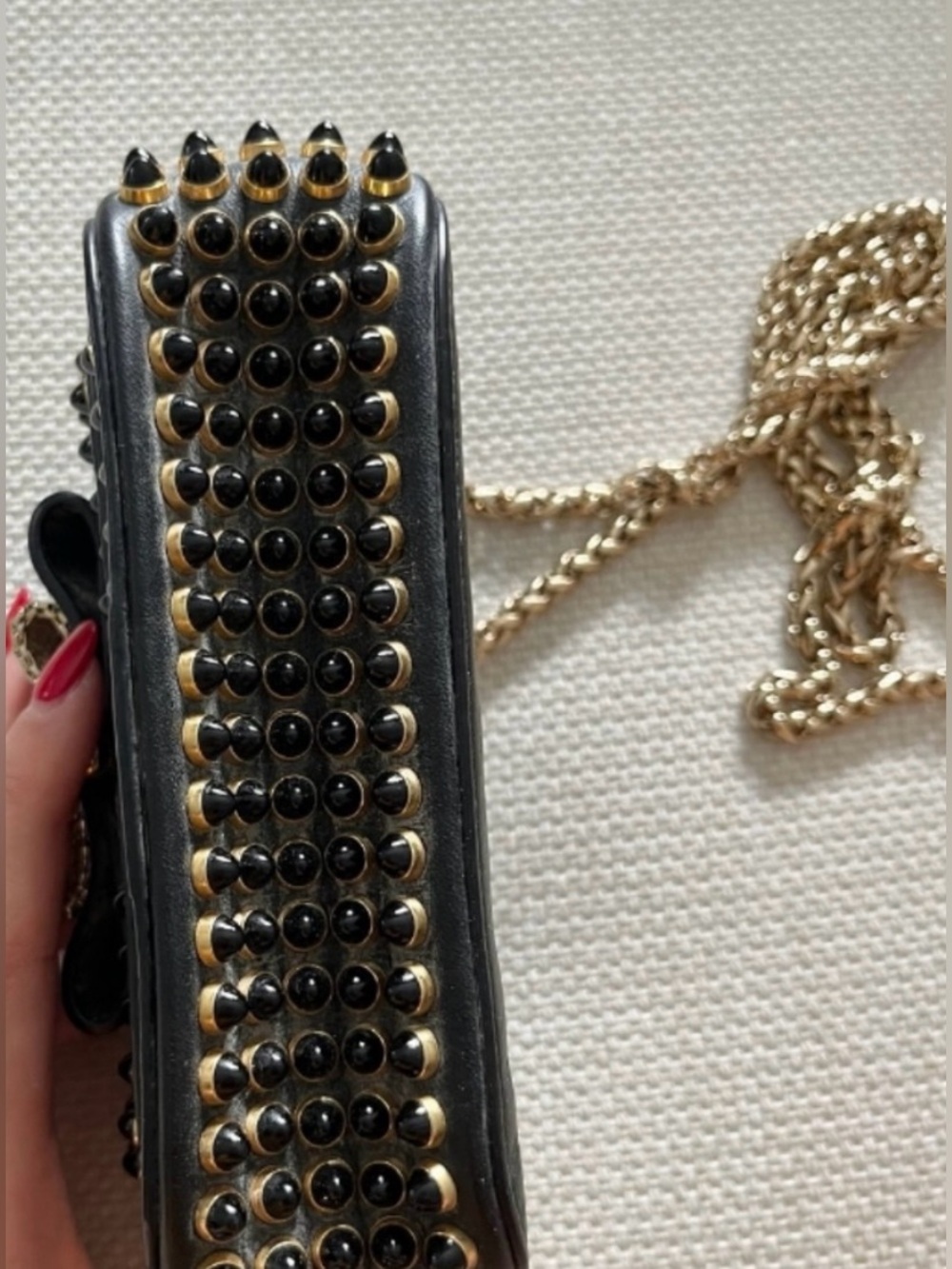 Authentic Christian Louboutin Black Studded Bow Crossbody Bag with Gold Accents - Picture 6 of 6